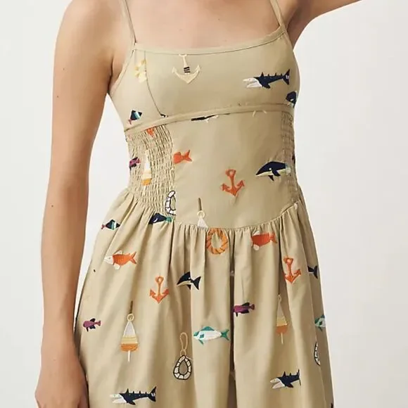 Maeve x Anthropologie Embroidered Fish MIDI Dress - Picture 2 of 9